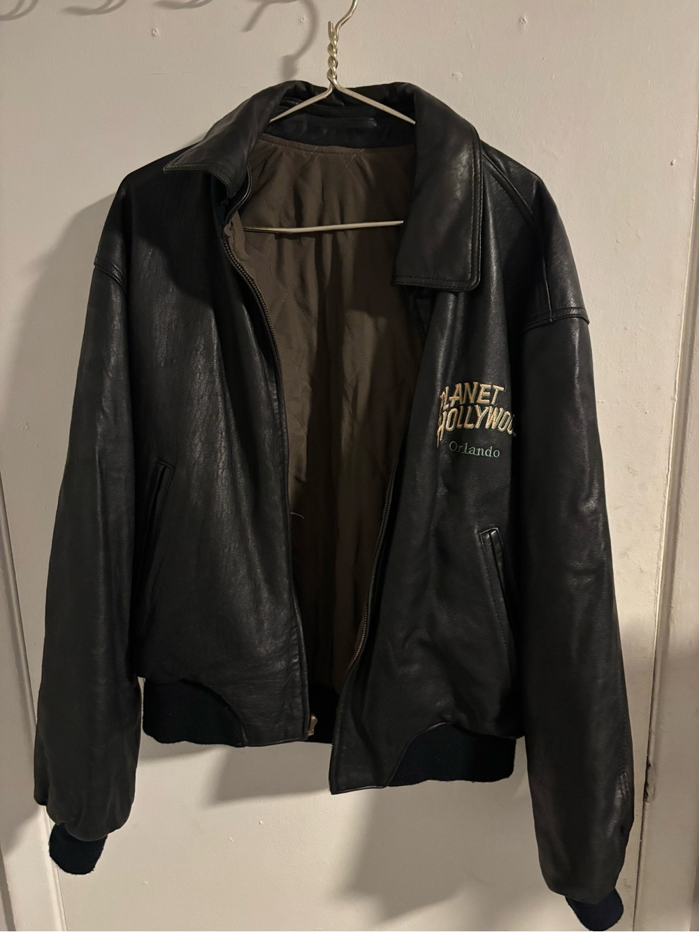 Vintage Planet Hollywood Orlando Genuine Leather Reversible Bomber Jacket
